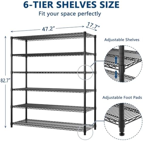 Garvee 6-Tier Wire Shelving 3840LBS Heavy Duty Storage Shelves Garage Rack - Image 3