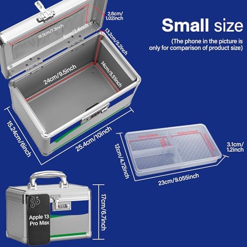 Medicine Storage Box with Code, Empty First Aid Box with Size 10 * 6 * 6.7”, Safe Medication Storage Organizer for Home, Outdoor, Dorm- Silver - Image 2