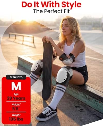SKATEWIZ Adult Knee Pads, Skate & Skateboarding Wrist Guards for Skating Adult with Elbow Pads - Skateboard Protective Gear - Shield - Size M Grey White - Roller Skates, Inline Skates - Image 5