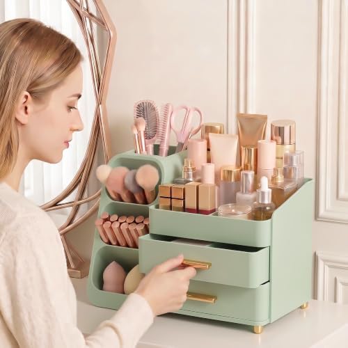 Large Capacity Makeup Organizer Countertop with Makeup Brush Holder for Vanity, Thickened Material, Bathroom Countertop Organizer Skin Care Perfumes Storage, Teen Girl Gifts for 12-23 Year - Image 3