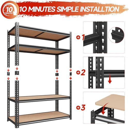 71.9" H Garage Shelves,Garage Storage Shelves Heavy Duty,Heavy Duty Garage Shelving,Adjustable 5 Tier Shelving for Garage Storage,Warehouse,71.9" Hx40 W x20 D - Image 7