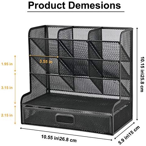 Marbrasse Mesh Pen Holder for Desk, Multi-Functional Pencil Organizer with Drawer, Desk Organizers and Accessories for Office Art Supplies (Large Black) - Image 6