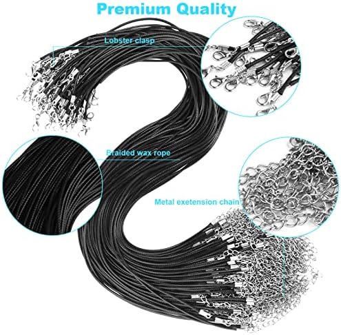 100Pcs Premium Leather Necklace Chains Bracelet Cord with Clasps for Pendants, Bulk Waxed Rope Necklace String, Black , 18" for Jewelry Making Supplies, 1.5mm DHOOZ - Image 4