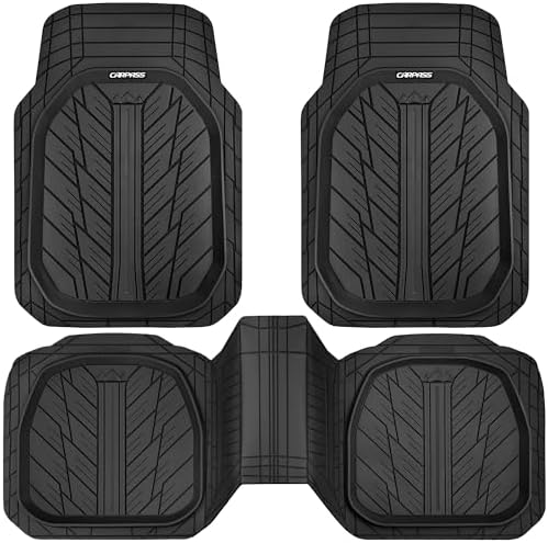 CAR PASS DeepDish Heavy Duty Rubber Floor Mats 3-Piece, Universal M-XL Size Trim-to-Fit Automotive Floor Mats for Truck Van SUV, Durable Waterproof All Weather Car Mats (Solid Black) by CARPASS
