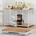 Easycom 43" Dog Crate Furniture Foldable, No Assembly Decorative Dog Kennel Indoor, XL Dog Crates for Large Dogs (60-80 lbs), Wooden Dog Cage with Adjustable Bowls and Name Tag, White & Beech by EasyCom