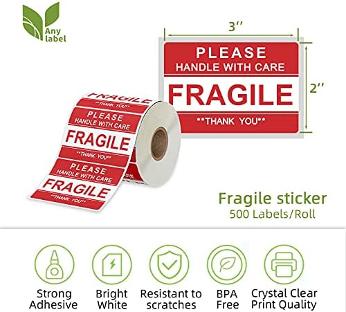 2" x 3" Fragile Stickers for Shipping and Moving Please Handle with Care Fragile Thank You Do Not Drop, Warning Stickers Fragile Labels, Permanent Adhesive(500 Labels, 1 Roll) - Image 2