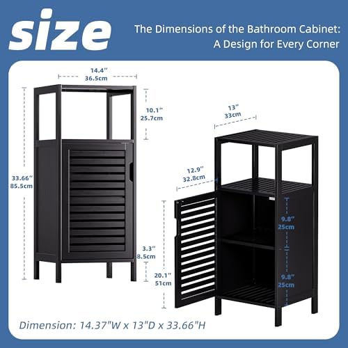 HITNET Bamboo Floor Cabinet, Small Bathroom Cabinet Floor Standing, 4 Tier Narrow Side Storage Cabinet, Space Saving Kitchen Cupboard with Single Door, Black - Image 3