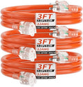 PlugSaf 3FT 3Pack 12 Gauge Extension Cord, Short Extension Cord, Orange by PlugSaf