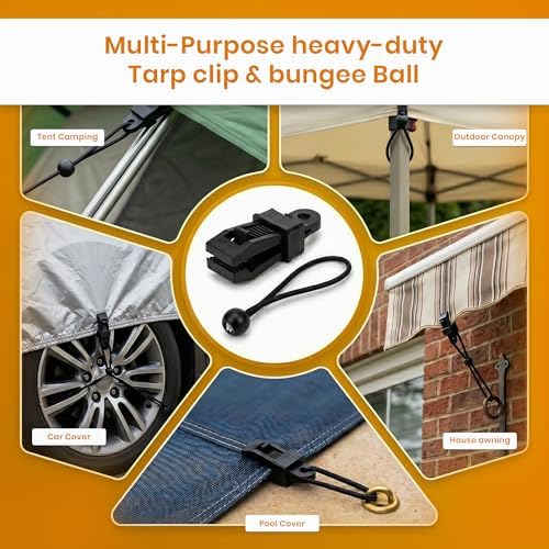 Tarp Clips with Ball Bungees, Heavy Duty Lock Grip Tarp Clamps, Anti-Slip Toothed Jaw, No-Tool Quick Setup, for Tarps, Canopies, Covers, Tents, Pack of 30 - Image 6