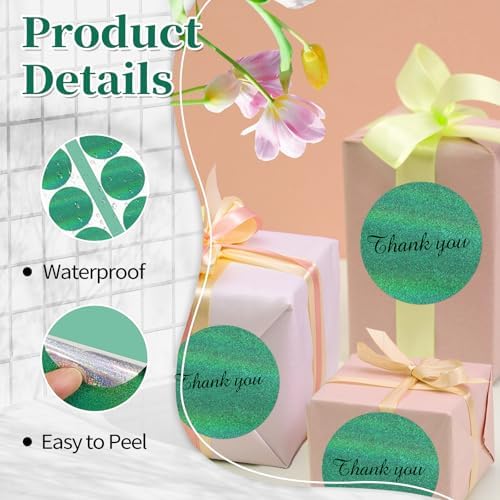 3 Inch Holographic Thermal Labels,Round Thermal Printer Labels,Waterproof Thermal Printer Stickers for DIY Logo Design,Name Tag,QR Code,Thanks Card 150 Labels/Roll (Green dots) - Image 3