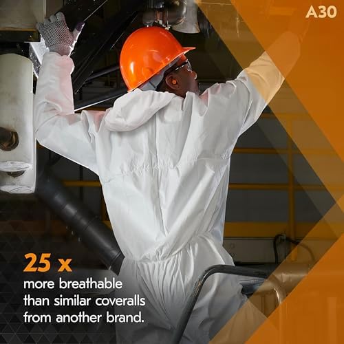 KleenGuard™ A30 Breathable Splash & Particle Protection Coveralls (46117), Zipper Front, Elastic Back, Wrists, Ankles & Hood, White, Reflex Design, 4XL (Qty 21) - Image 6