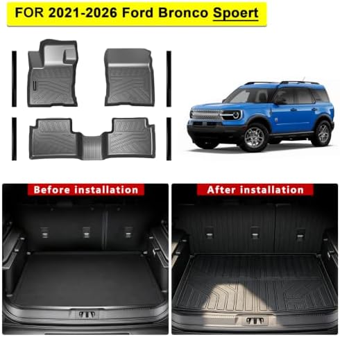Ford Bronco Floor Mats & Cargo Liner with Backrest Protectors Custom Fit for 2021-2025 2026 Bronco Sport (Non Hybrid) TPE All Weather Protection 2 Rows and Door Sill Guards Accessories - Image 2