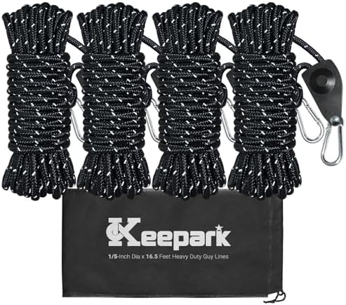 Camping Ropes Guy Line - Tarp Tie Down Ropes with Ratchet System, Pulley & Reinforced Metal Gear - Adjustable Heavy Duty Guy Lines for Canopy Tent, Quick Setup Outdoor Strap-4Pack - 6Pack by Keepark