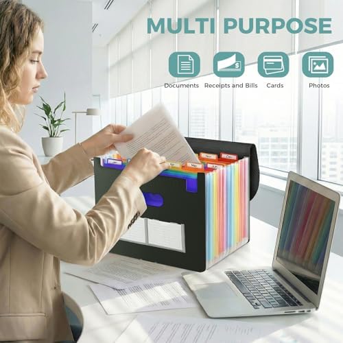 SKYDUE Accordion File Organizer, Expanding File Folder with 13 Pockets, Portable Document Paper Bill Receipt Organizer for Desk, Home School Office Supplies, Letter A4 Size Black - Image 3