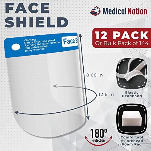 Medical Nation Face Shield | Case of 48 | Clear Plastic Face Shields for Women, Men & Kids, Anti-Fog, Lightweight Reusable Face Shield Mask, Safety Visor Cover with Comfortable Sponge & Elastic Band - Image 2