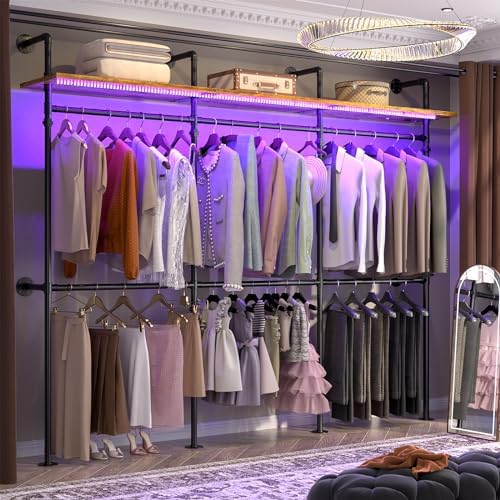 Aheaplus Industrial Pipe Clothing Rack, 118.3'' Closet System with RGB LED by Aheaplus
