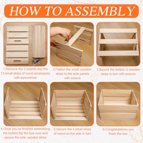 Weysat 3 Pack Large Wood Crates Box for Storage 24 x 15 x 12 inch Unassembled Wooden Milk Crates with Handle Decorative Nesting Box for Display Rustic Decor DIY Office Home Retail Art Craft (Wood) - Image 4