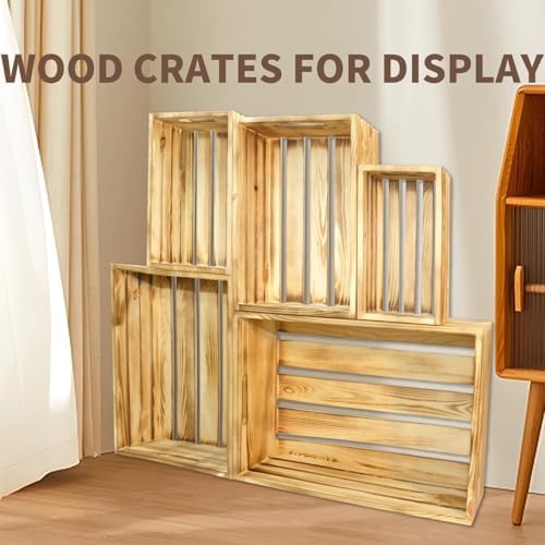 5 Pcs Wooden Crates for Display, Nesting Wood Crate for Storage, 5 Size - Image 5
