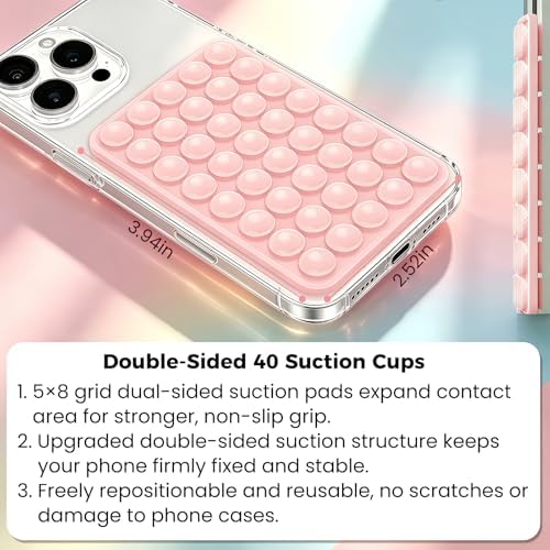 Anteel 2 Pack Silicone Suction Cup Phone Case Mount Double Sided, Hands-Free Silicon Phone Grip with Higher Suction Power for Selfies and Videos, Non Slip Phone Accessories (Light Pink) - Image 5