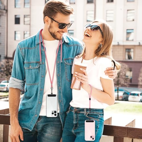 takyu 2 Pack Adjustable Cell Phone Lanyard & 2 Pack Phone Wrist Strap with Tether Tabs Compatible for iPhone Android Smartphones - Black Pink - Image 2