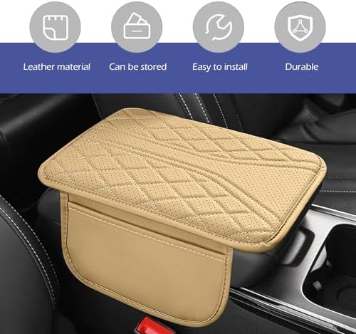 Car Center Console Cover, Breathable Fiber Leather Car Armrest Cover with 2 Storage Bags, Universal Vehicle Center Console Pad, Universal for SUV, Sedan, Truck (Beige) - Image 3