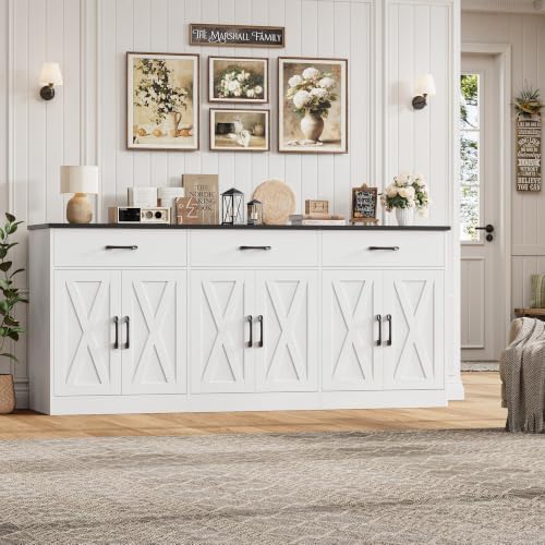 HOSTACK 71" W Kitchen Sideboard Buffet Cabinet with Storage, White/Black - Image 5