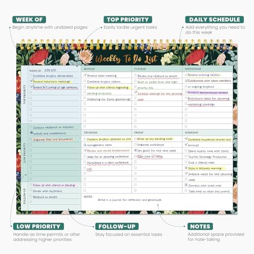 Weekly To Do List Notepad with 52 Undated Sheets（8.5"×11"）- Undated Weekly Planner Notepad for Office Desk Accessories and Supplies - Sage Blossom - Image 2
