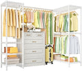 ULIFHOME E10L L-Shaped Clothes Rack for Corner（With Expandable Hanger Rod）Heavy Duty Freestanding Clothing Racks for Hanging Clothes，Portable Garment Rack 58-82"W x 30"D x 72"H，Max Load 900LBS, White by UlifHome