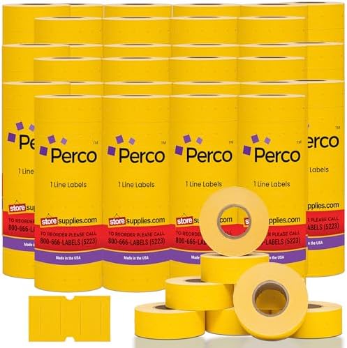 Perco 1 Line Price and Date Guns Yellow Labels - 240 Rolls, 30 Sleeves by Perco