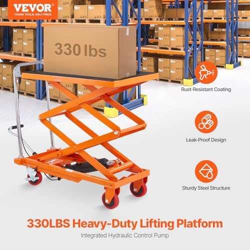 VEVOR Hydraulic Lift Table Cart, Orange, 50-Inch - Image 2