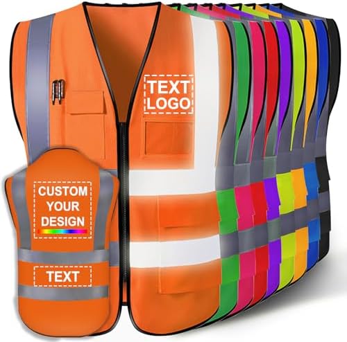 Custom Safety Vest for Men with Logo Customizable High Visibility Reflective Safety Vest with Pockets Adult Unisex by SIMIEEK