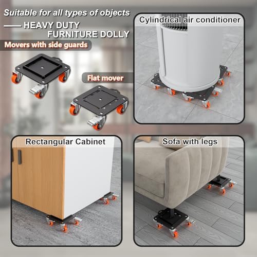 MYUEA Heavy Duty Furniture Dolly, 5 Wheels with Removable Side Guards, 3307 Lbs Capacity, 360 Rotating Wheels & Tail Brake, Orange, Carbon Steel - Image 3