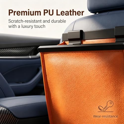 Magnetic Car Trash Can, Leakproof PU Leather Car Garbage Bin, Waterproof Vehicle Waste Basket, Foldable Multi‑Purpose Car Storage Organizer, Universal for Car Truck SUV Van (Orange) - Image 3