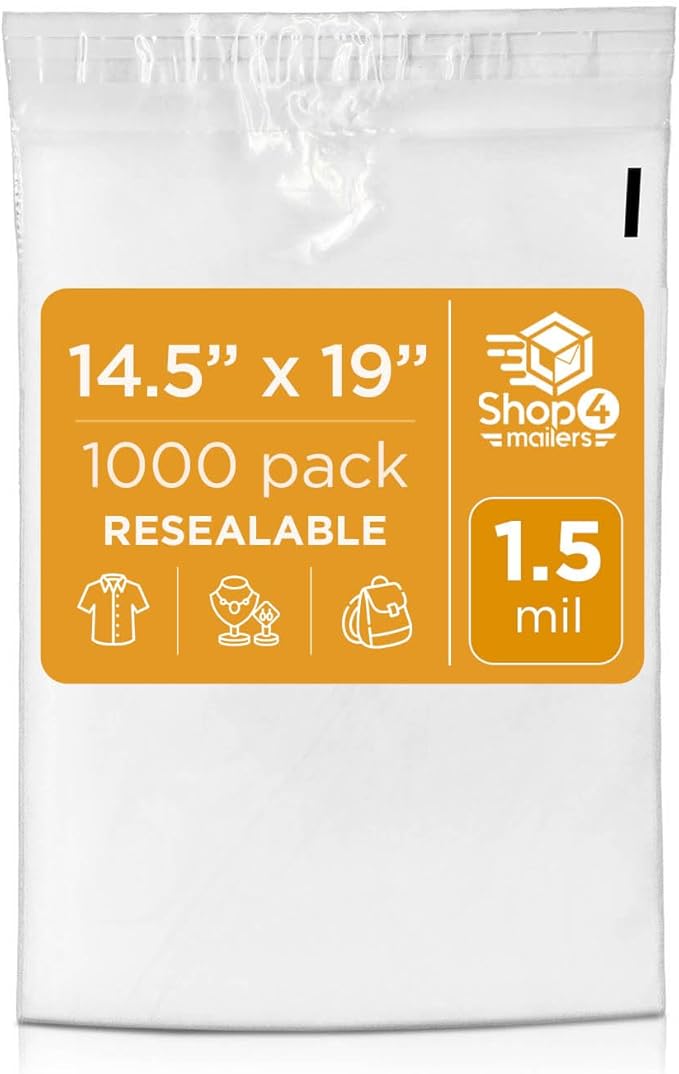 Shop4Mailers 14.5 x 19 Clear Plastic Poly Bags 1.5 Mil Self Seal Packaging by Shop4Mailers