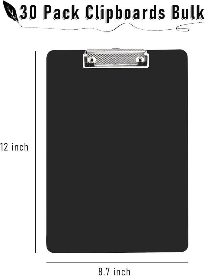 MIVIDE 30 Pack Black Clipboards, Plastic Office Clipboard 12 x 8.7 Inch Letter - Image 2
