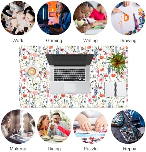 Colorful Star Large Mouse Pad, Watercolor Floral Desk Mat Office Supplies, Waterproof Faux Leather Big Gaming Mousepad for Women Girls, Flowers Desk Pad Home Office Décor Accessories 23.6" x 13.8" - Image 6