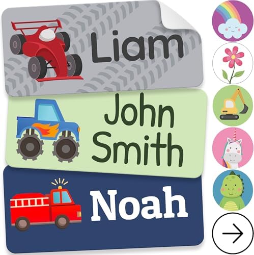 Personalized Name Labels for Kids (210 Labels) - Durable & Waterproof Custom Name Stickers for Clothing Tags, School Supplies, Camp & Daycare - Gears (1.2”x0.5”) by melukids