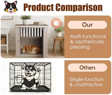 42 Inch Dog Crate Furniture Lockable Dog Kennel Indoor for Large Dogs and Medium Heavy Duty Pet Crate Decorative Pet Cage End Table,Grey - Image 4