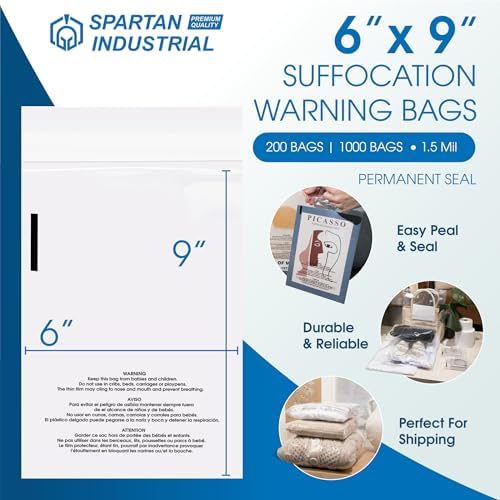 6" X 9" (1000 Count) Self Seal Clear Poly Bags with Suffocation Warning - Image 2