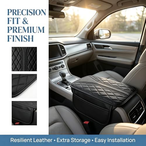 Car Center Console Cover, Leather Car Armrest Cover with 2 × Storage Bags, Waterproof Auto Arm Rest Covers Pad, Universal Console Covers for Storage Box Protector for Vehicle SUV Truck (Black) - Image 4