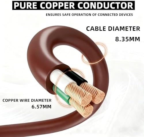 YOJOE Indoor Outdoor Extension Cord, 3 Prong 13A Weatherproof Power Cord, 16 Gauge Heavy Duty 25 ft Brown Extension Cord for Garage, Garden and Home, 16/3 SJTW UL Certified - Image 3