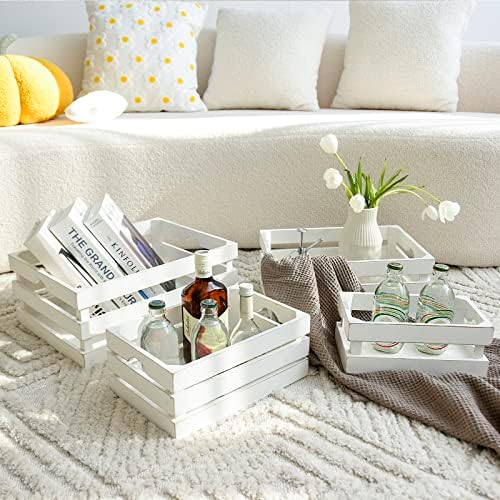 Set of 4 Large Wooden Decorative Storage Crates, Whitewashed Nesting Wooden Crates for Display Rustic, Farmhouse Wood Storage Container Boxes Made from 100% Wood - Image 6