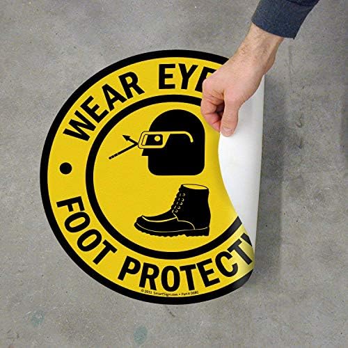 SmartSign "Wear Eye And Foot Protection" Anti Slip Adhesive Floor Sign | 17" x 17", Made in USA - Image 3