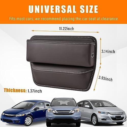 Ziciner Car Seat Gap Organizer, Premium Leather Auto Seat Storage Box, Vehicle Adjustable Front Seat Gap Filler, Car Seat Side Pocket Organizer for Phones, Glasses, Keys, Money, Cards (Coffee) - Image 2