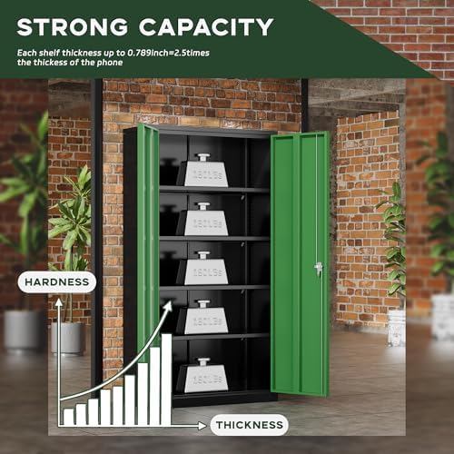 Greenvelly Metal Garage Storage Cabinet, 72" Black Green Tool Steel Locking Cabinet with Doors and 4 Shelves, Tall Cabinets for Garage Storage Systems Lockable File Cabinet for Home Office,Garage - Image 6