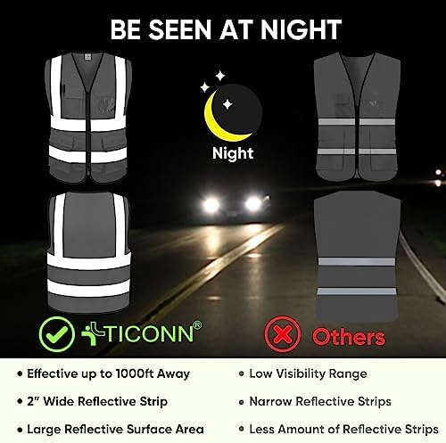 TICONN High Visibility Reflective Safety Vest for Men & Women, ANSI Class 2 - Image 3