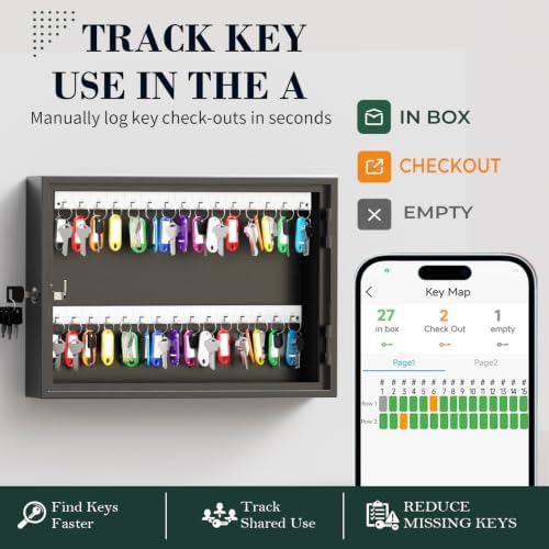 60 Key Lock Box Smart Key Organier Cabinet with Keypad & App for Office - Image 5