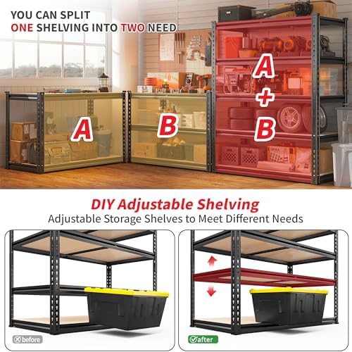 REIBII 4 Pack Storage Shelves,5 Tier Heavy Duty Metal Garage Shelving - Image 6