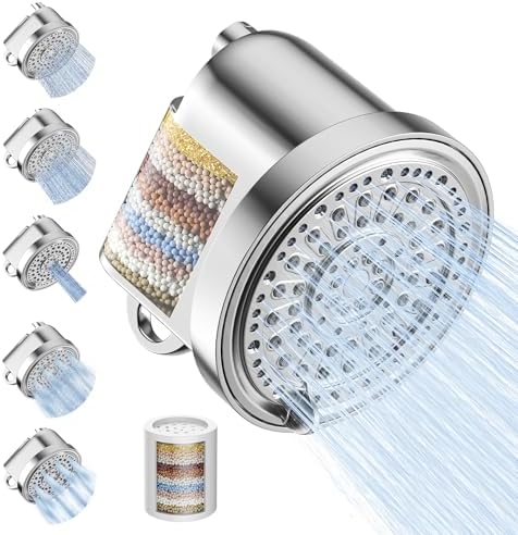 Filtered Shower Head, High Pressure 5 Spray Settings Filtered Showerhead for Hard Water Softener, Shower Head Set 30+2 Stage Shower Filter - Reduces Chlorine and Heavy Metals, 6 inch by JITTGOFORQUALITYLIFE