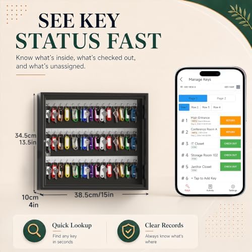 90-Keys Key Lock Box, Wall Mount Steel Key Organizer Cabinet with Key Tag - Image 2